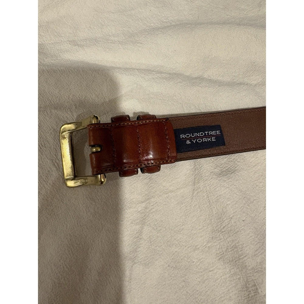 Roundtree & Yorke Brown Italian Full Grain Cowhide Dress Belt Men's Size 36/90 - Picture 3 of 5